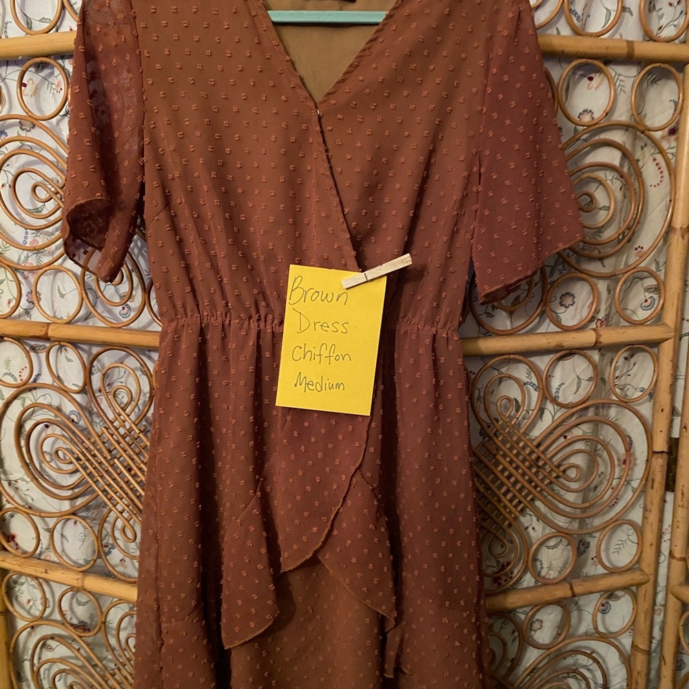 Elegant Brown Chiffon Dress